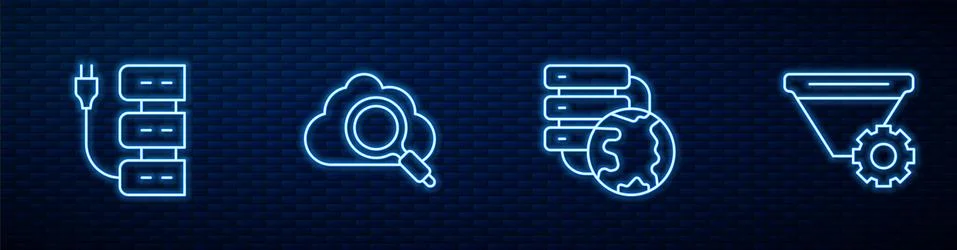 Set line Network cloud connection, Server, Search computing and Filter setting Illustrazione stock