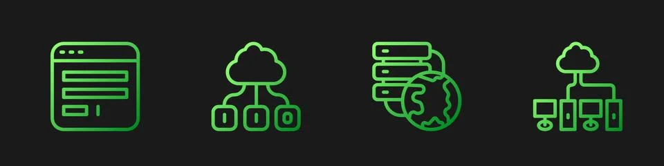 Set line Network cloud connection, Browser window, Cloud technology data Stock Illustration