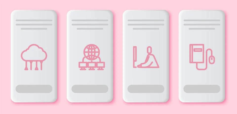 Set line Network cloud connection, Computer network, Student working at laptop Stock Illustration