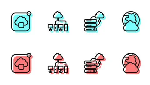 Set line Network cloud connection, Cloud technology data transfer, Computer n Stock Illustration