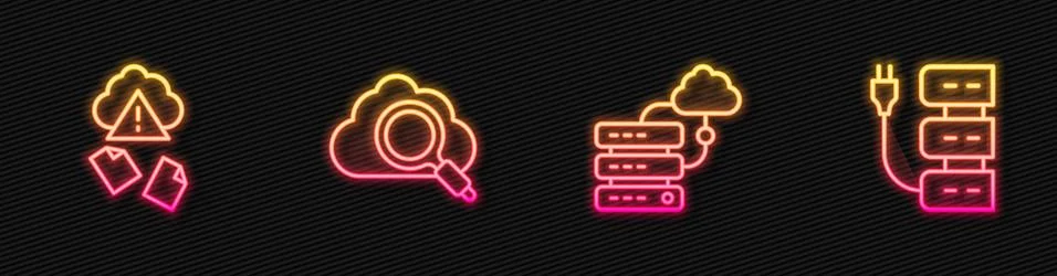 Set line Network cloud connection, Cloud hacking, Search computing and Server Illustrazione stock