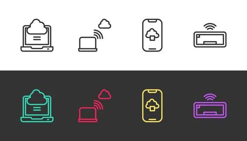 Set line Network cloud connection, Cloud technology data and Computer keyboard Stock Illustration