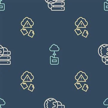 Set line Network cloud connection, Cloud hacking and technology data transfer on 스톡 일러스트