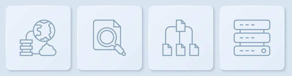 Set line Network cloud connection, Folder tree, Search concept with folder and Stock Illustration