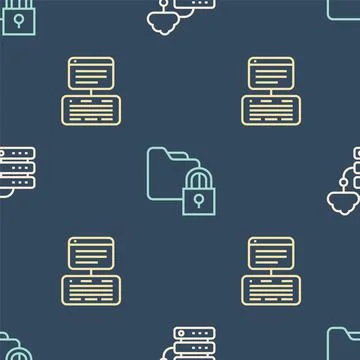 Set line Network cloud connection, Server, Data, Web Hosting and Folder and lock 스톡 일러스트