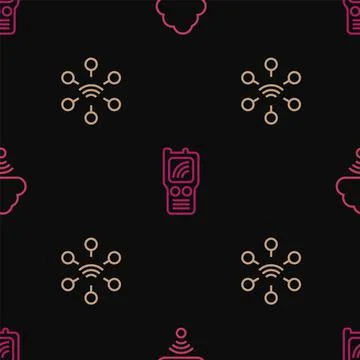 Set line Network cloud connection, and Walkie talkie on seamless pattern. Vector 스톡 일러스트