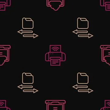 Set line Network cloud connection, Transfer files and Smart printer system on 스톡 일러스트