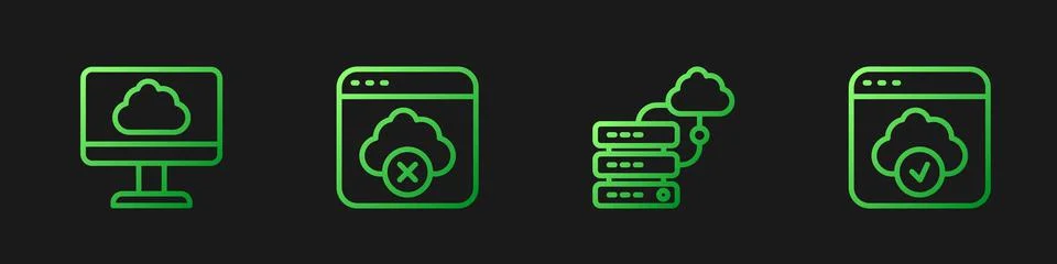 Set line Network cloud connection, Cloud technology data transfer, Failed access Stock Illustration