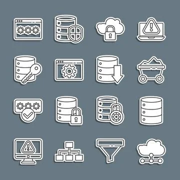 Set line Network cloud connection, Server, Data, Web Hosting, Coal mine trolley Stock Illustration
