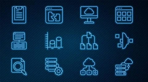 Set line Network cloud connection, Filter setting, Cloud technology data Illustrazione stock