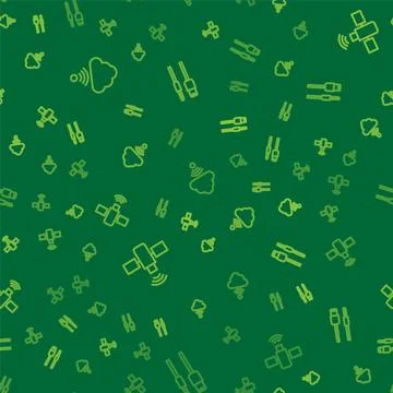 Set line Network cloud connection, Satellite and USB cable cord on seamless 스톡 일러스트