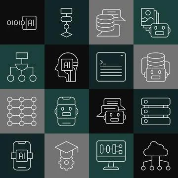 Set line Network cloud connection, Server, Data, Artificial intelligence robot イラスト素材