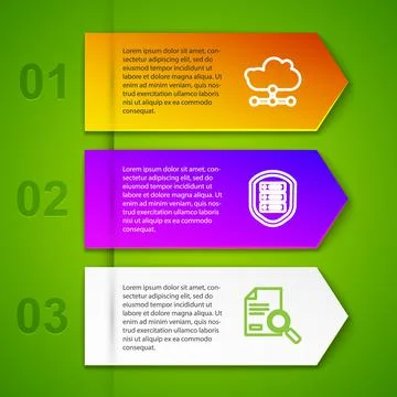 Set line Network cloud connection, Server with shield, Document search and Sales 스톡 일러스트