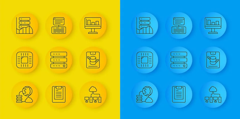 Set line Network cloud connection, Processor with CPU, Server, Data, Web Hosting Stockillustratie