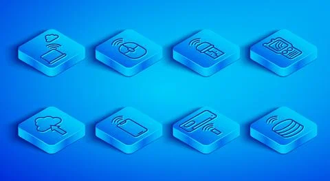 Set line Network cloud connection, Wireless computer mouse, Usb wireless adapter Illustrazione stock