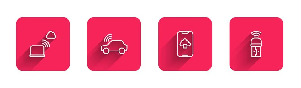 Set line Network cloud connection, Smart car system, Cloud technology data and Stock Illustration