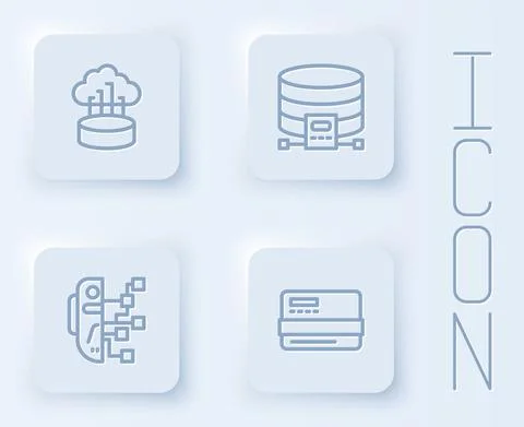 Set line Network cloud connection, Cloud database, Humanoid robot and Credit Stock Illustration