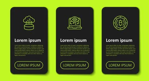 Set line Network cloud connection, Computer vision and Cryptocurrency coin Illustrazione stock