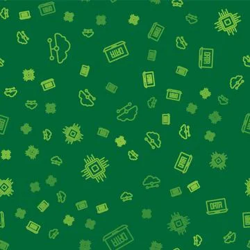 Set line Network cloud connection, Processor CPU and Data analysis on seamless Stock Illustration