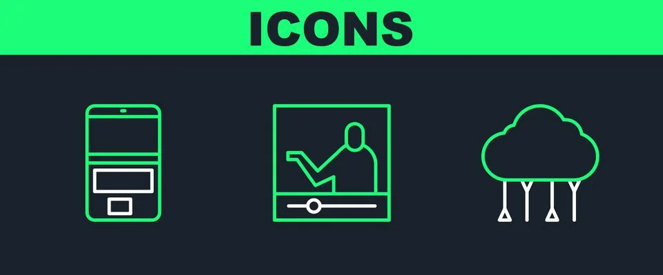 Set line Network cloud connection, Laptop and Online education icon. Vector 스톡 일러스트