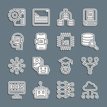 Set line Network cloud connection, Funnel filter, Server, Server, Data Stock Illustration
