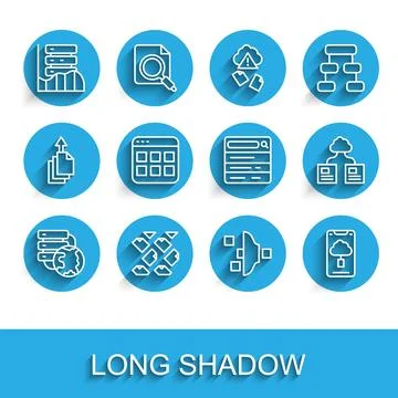 Set line Network cloud connection, Data stream, Server, Data, Web Hosting Illustrazione stock