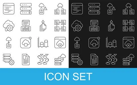 Set line Network cloud connection, Failed access storage, Hierarchy organogram Stock Illustration