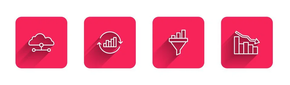 Set line Network cloud connection, Pie chart infographic, Sales funnel with and Stock Illustration