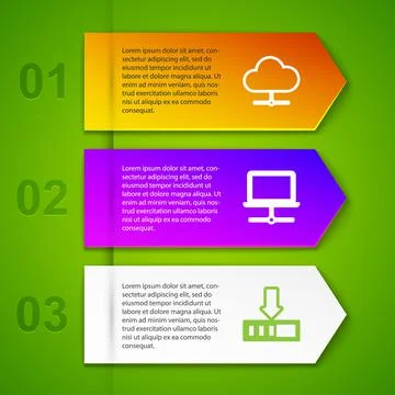 Set line Network cloud connection, Computer network, Loading and Falling star Illustrazione stock