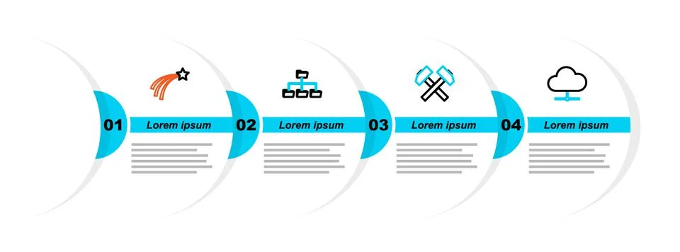 Set line Network cloud connection, Two crossed hammers, Folder tree and Falli Stock Illustration