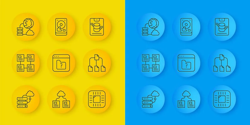 Set line Network cloud connection, Hierarchy organogram chart, File missing Stock Illustration