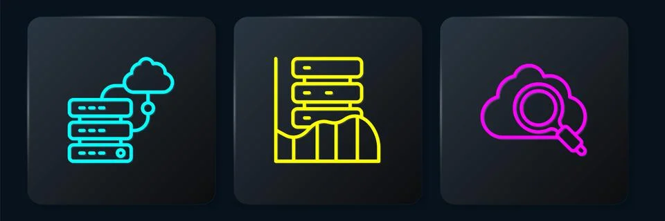 Set line Network cloud connection, Search computing and Server, Data, Web 스톡 일러스트