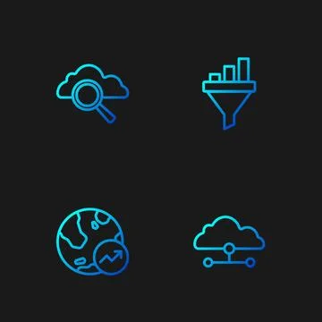 Set line Network cloud connection, Financial growth, Search computing and Sales Illustrazione stock