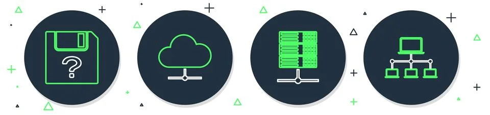 Set line Network cloud connection, Server, Data, Web Hosting, Unknown document Stock Illustration