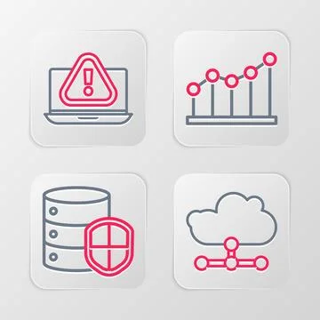 Set line Network cloud connection, Server with shield, Pie chart infographic and 스톡 일러스트