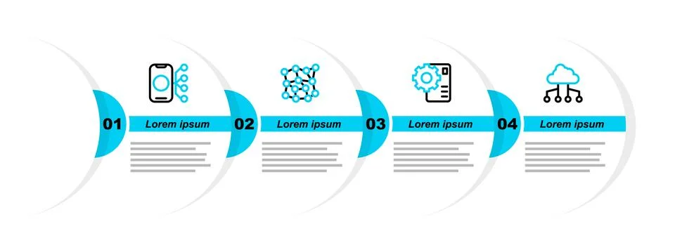 Set line Network cloud connection, Neural network, and icon. Vector Illustrazione stock