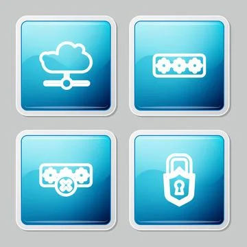 Set line Network cloud connection, Password protection, and Lock icon. Vector 스톡 일러스트