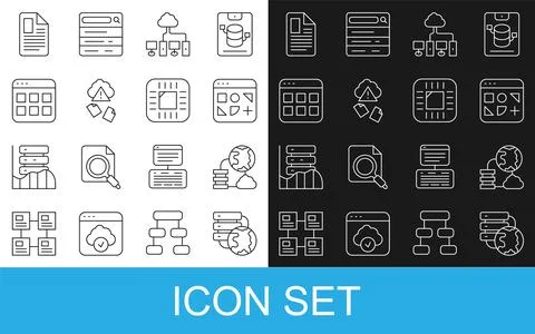 Set line Network cloud connection, Different files, Computer network, Cloud 스톡 일러스트