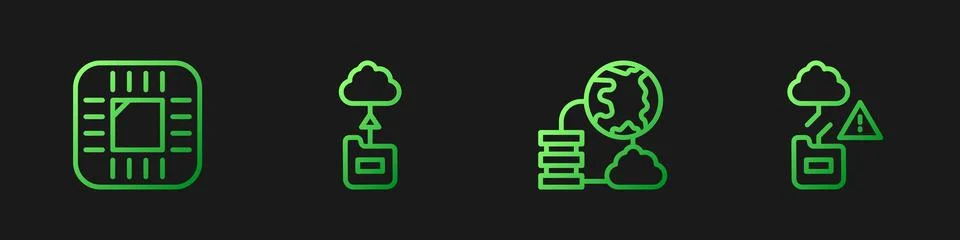 Set line Network cloud connection, Processor with CPU, Cloud technology data Stock Illustration