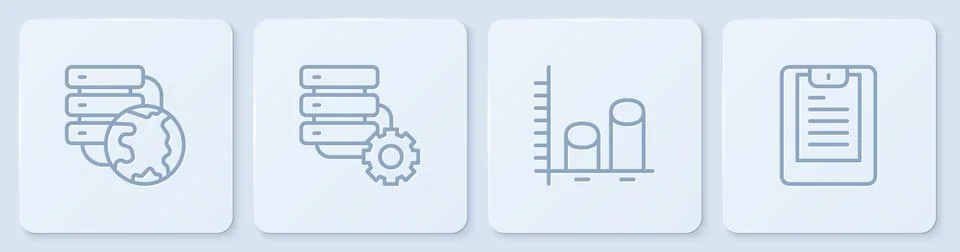 Set line Network cloud connection, Data analysis, Server and gear and Server Stock Illustration