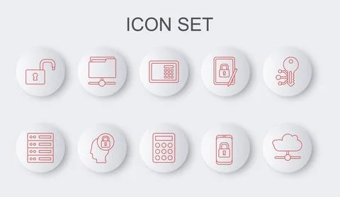 Set line Network cloud connection, Server, Data, Web Hosting, Safe, Mobile with Illustrazione stock