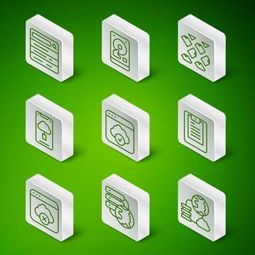 Set line Network cloud connection, Search engine, Cloud technology data transfer Stock Illustration