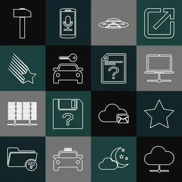 Set line Network cloud connection, Star, Computer network, UFO flying spaceship 스톡 일러스트