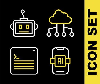 Set line Network cloud connection, Artificial intelligence AI, Web develope.. 库存插图