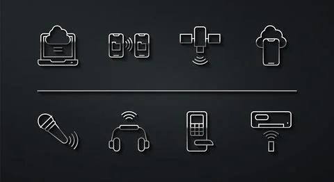 Set line Network cloud connection Wireless microphone Cloud technology data D Illustrazione stock