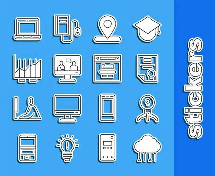 Set line Network cloud connection, Web camera, Certificate template, Locati.. イラスト素材