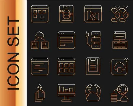 Set line Network cloud connection, Cloud technology data transfer, Server, .. Stock Illustration