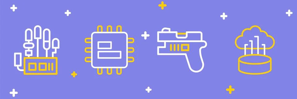 Set line Network cloud connection, Futuristic weapon, Processor CPU and Mec.. Stockillustratie