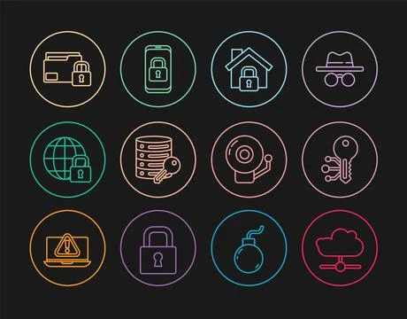 Set line Network cloud connection, Cryptocurrency key, House under protecti.. Stock Illustration