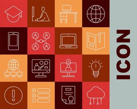 Set line Network cloud connection, Light bulb with concept of idea, Open bo.. Stock Illustration